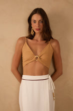 Load image into Gallery viewer, Beige V Neck Detail Cut-Out Crop Top