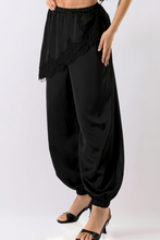Load image into Gallery viewer, Black Lace Detail Draped Harem Pants