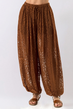 Load image into Gallery viewer, Floral Lace Elastic-Waist Balloon Pants - Brown
