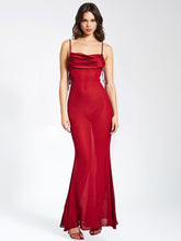 Load image into Gallery viewer, Red Sheer Backless Maxi Dress
