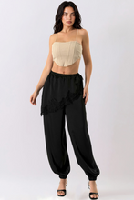 Load image into Gallery viewer, Black Lace Detail Draped Harem Pants