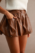 Load image into Gallery viewer, Cognac Faux Leather Bubble Skort