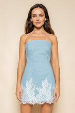 Load image into Gallery viewer, Bottom Lace Trim Denim Strapless Mini Dress