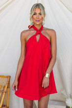Load image into Gallery viewer, Poppy Red Linen Halter Mini Dress