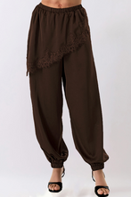 Load image into Gallery viewer, Brown Lace Detail Draped Harem Pants