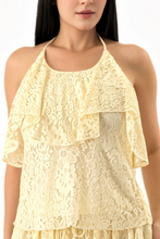 Load image into Gallery viewer, Floral Lace Open-Back Halter Top - Cream
