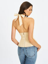 Load image into Gallery viewer, Quinzella Butter Yellow Linen Plunging Halter Top