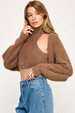 Load image into Gallery viewer, Fuzzy Mock Neck Top + Cardigan Set- Mocha