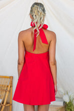 Load image into Gallery viewer, Poppy Red Linen Halter Mini Dress