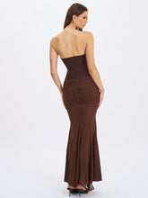 Load image into Gallery viewer, Espresso Draped Mesh Gown Dress