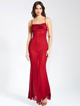 Load image into Gallery viewer, Red Sheer Backless Maxi Dress