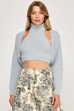 Load image into Gallery viewer, Fuzzy Mock Neck Top + Cardigan Set- Grey