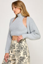 Load image into Gallery viewer, Fuzzy Mock Neck Top + Cardigan Set- Grey