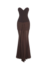 Load image into Gallery viewer, Espresso Draped Mesh Gown Dress