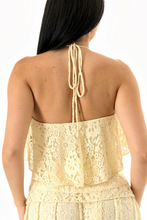 Load image into Gallery viewer, Floral Lace Open-Back Halter Top - Cream