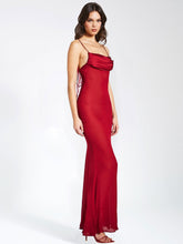 Load image into Gallery viewer, Red Sheer Backless Maxi Dress