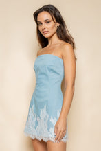 Load image into Gallery viewer, Bottom Lace Trim Denim Strapless Mini Dress