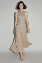 Load image into Gallery viewer, Champagne Gold Metallic Halter Maxi Dress