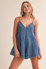 Load image into Gallery viewer, Denim Flared Romper with Side Tie Detail