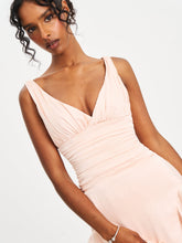 Load image into Gallery viewer, Tala Peach Ruched Waist Double High Slit Maxi Gown