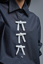 Load image into Gallery viewer, Black Oversized Poplin White Beaded Bow Buttons