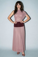 Load image into Gallery viewer, Pink Mesh Maxi Dress with Contrast Waist
