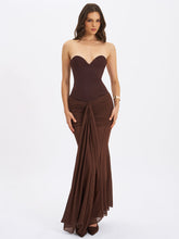 Load image into Gallery viewer, Espresso Draped Mesh Gown Dress