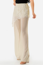 Load image into Gallery viewer, Lace Wrap Detail Sheer Wide Leg Pants - Cream