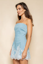 Load image into Gallery viewer, Bottom Lace Trim Denim Strapless Mini Dress