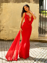Load image into Gallery viewer, Ainara Red Chiffon Lace Gown- IN STOCK