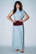 Load image into Gallery viewer, Blue Mesh Maxi Dress with Contrast Waist