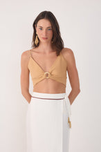 Load image into Gallery viewer, Beige V Neck Detail Cut-Out Crop Top
