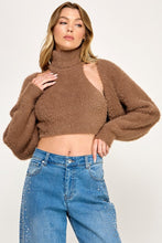 Load image into Gallery viewer, Fuzzy Mock Neck Top + Cardigan Set- Mocha