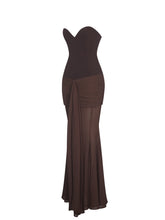 Load image into Gallery viewer, Espresso Draped Mesh Gown Dress