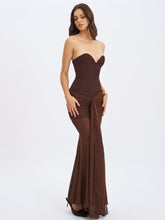 Load image into Gallery viewer, Espresso Draped Mesh Gown Dress