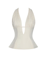 Load image into Gallery viewer, Quinzella Butter Yellow Linen Plunging Halter Top