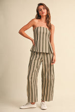 Load image into Gallery viewer, Olive Stripes Strapless Top + Pant Set