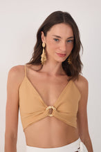 Load image into Gallery viewer, Beige V Neck Detail Cut-Out Crop Top