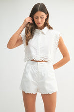 Load image into Gallery viewer, White Embroidered Scalloped Short Set