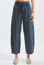 Load image into Gallery viewer, Navy Pinstripe Drawstring Pants