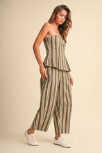 Load image into Gallery viewer, Olive Stripes Strapless Top + Pant Set