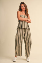 Load image into Gallery viewer, Olive Stripes Strapless Top + Pant Set