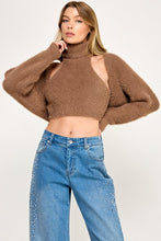 Load image into Gallery viewer, Fuzzy Mock Neck Top + Cardigan Set- Mocha