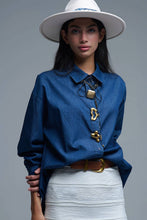 Load image into Gallery viewer, Denim Shirt with Gold Abstract Buttons