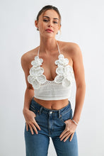 Load image into Gallery viewer, Floral Crochet Halter Top- White