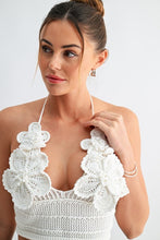 Load image into Gallery viewer, Floral Crochet Halter Top- White