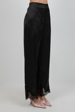 Load image into Gallery viewer, Black Satin Lace Hem Pant
