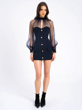 Load image into Gallery viewer, Navy Blue Mesh Lantern Sleeve Mini Dress
