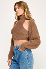 Load image into Gallery viewer, Fuzzy Mock Neck Top + Cardigan Set- Mocha
