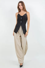 Load image into Gallery viewer, Tapered Leg Opening Woven Pleated Trousers- Khaki
